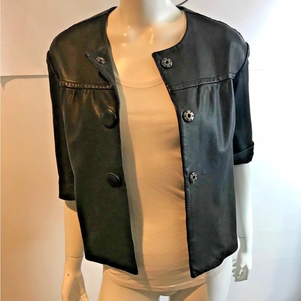 Vince $500 black leather swing coat small medium